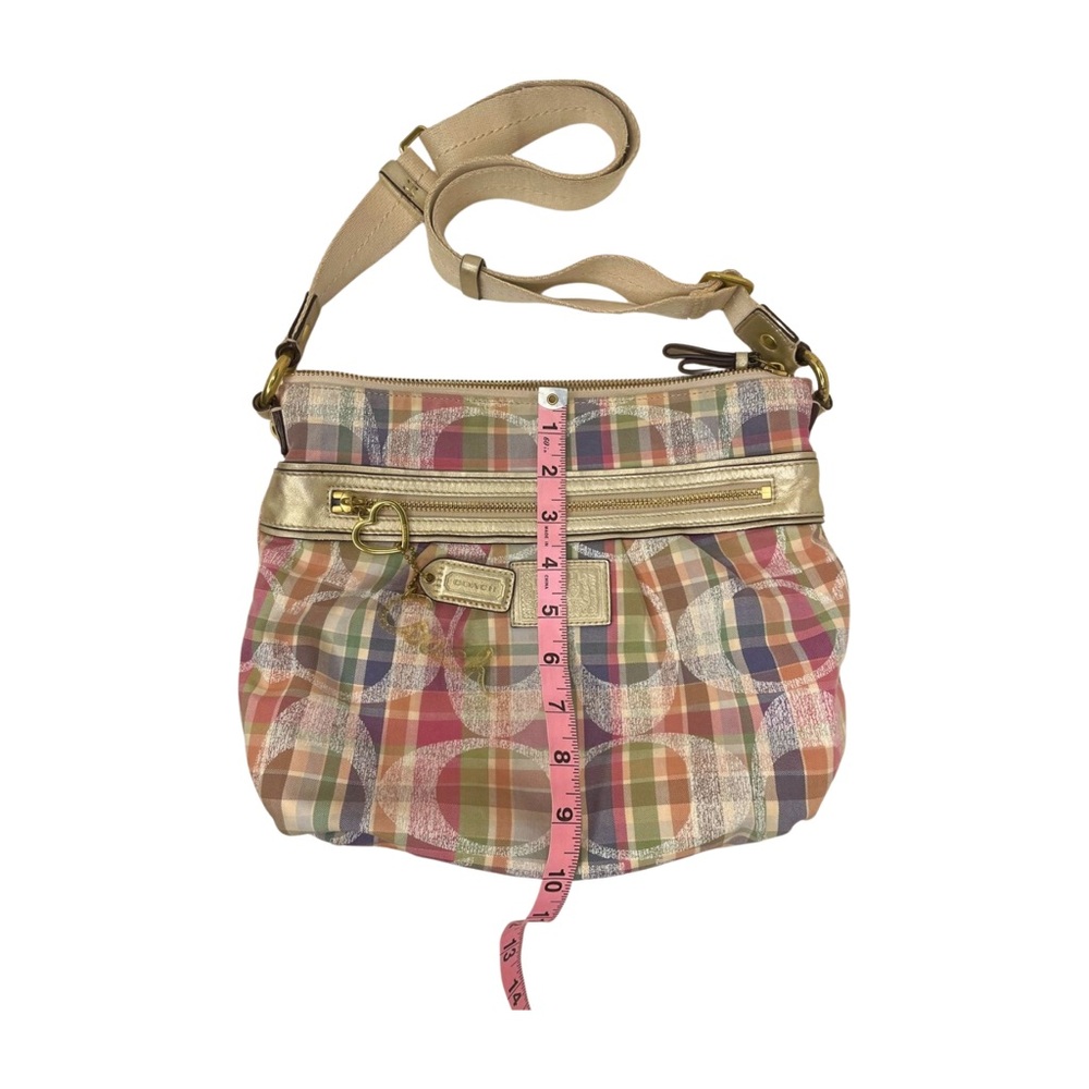 Coach 2012 EUC Poppy Plaid Glam Bag Hobo Gold Leather Trim Hangtag - Picture 14 of 14